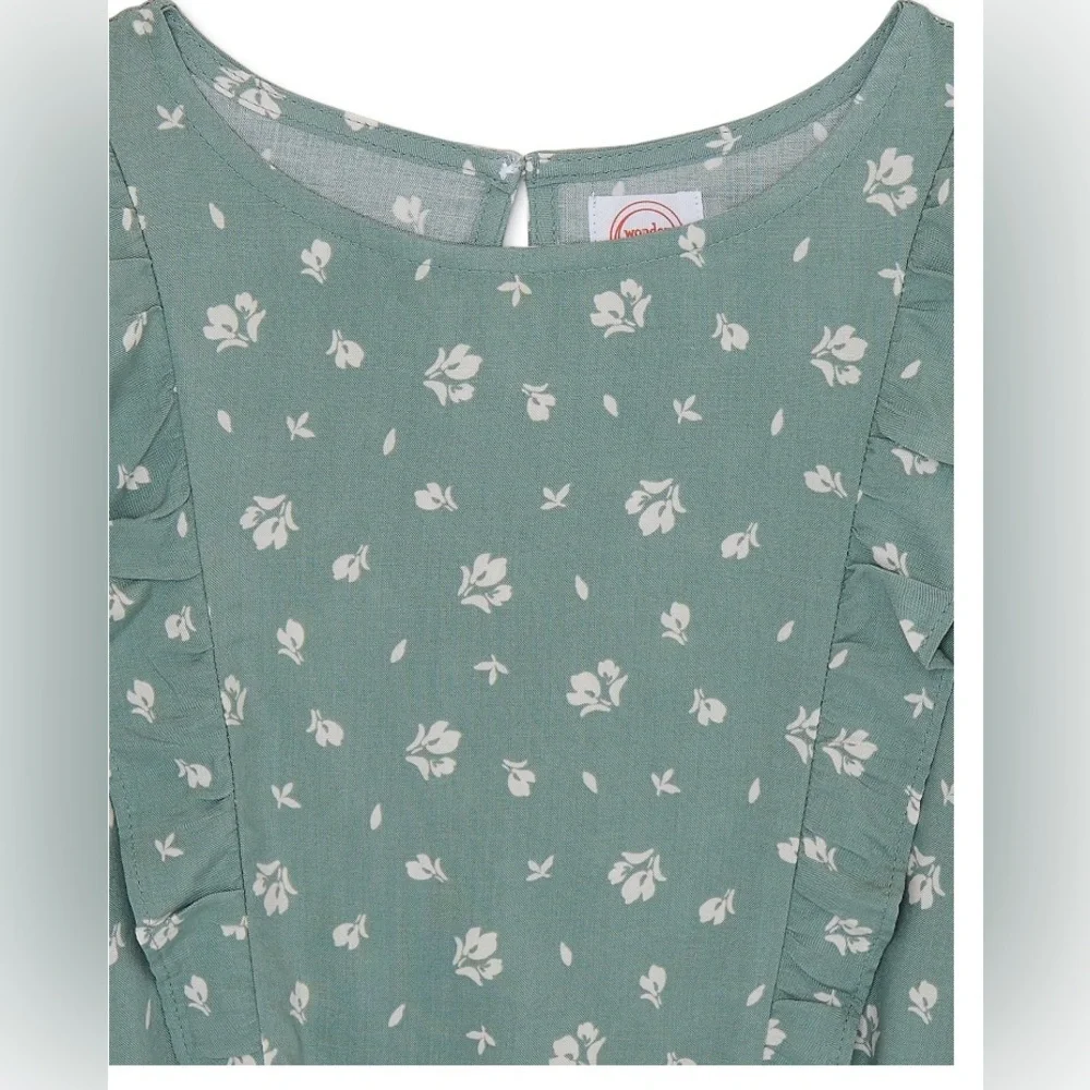 Wonder Nation Green Floral Blouse with Puff Sleeves